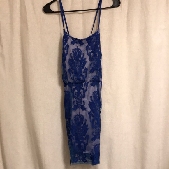 Blue Strappy Lace Mini Cocktail Dress - Picture 3 of 8